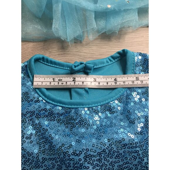 Kids Blue Sequin Glittery Tulle Dress With Ruffle Sleeves - Back Velcro Closure - Picture 6 of 10